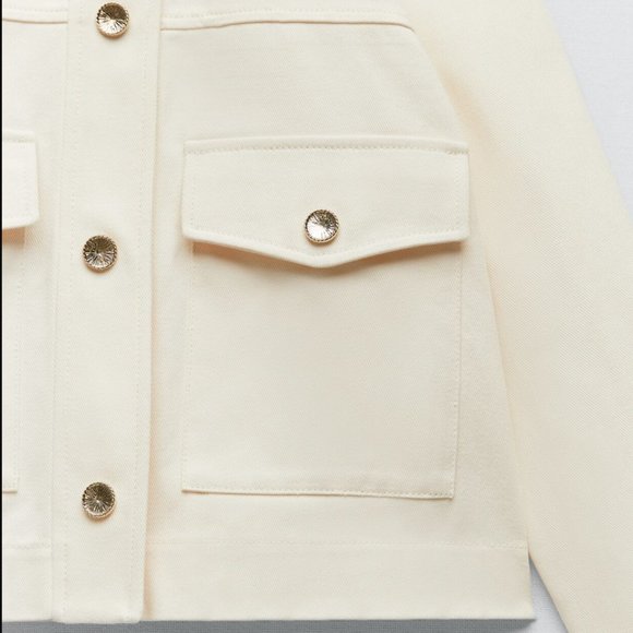 ZARA ECRU DENIM GOLD BUTTON DOWN COLLAR JACKET $89.90 - Picture 3 of 13
